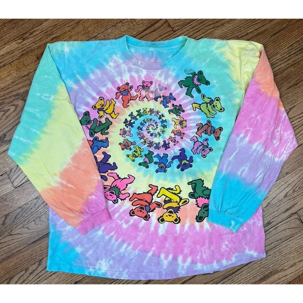 Vintage Grateful Dead Shirt Bears Band Tour Liquid Blue 1995 Long Sleeve Tie Dye